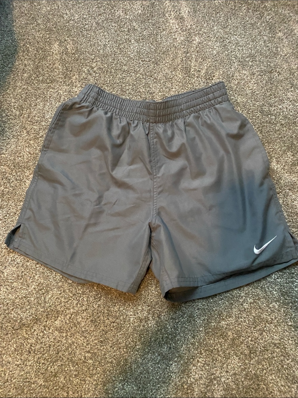 Nike Men's Dark Gray Athletic Shorts with White Swoosh